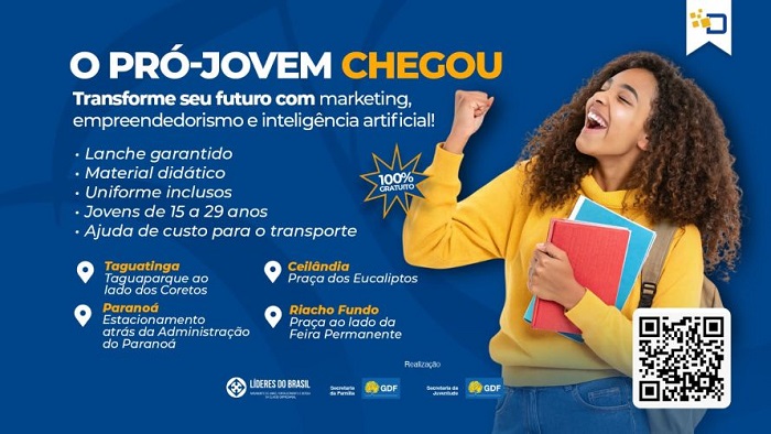SECRETARIA DA JUVENTUDE DO DF ABRE 640 VAGAS GRATUITAS PARA O PRÓ-JOVEM DIGITAL.